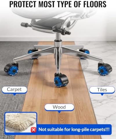 HOLKIE Office Chair Wheels 11mm Universal Fit Casters 2 Inch Replacement Blue Core Dual Rubber Smooth Quiet Rolling Casters