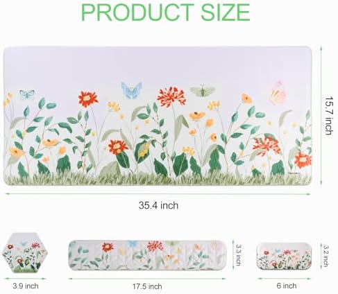 Petmolico 4-in-1 Wrist Rest Set with Desk Pad, Silver Wild Flowers