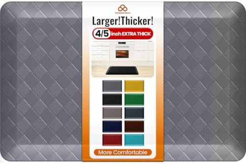 4/5 Inch Extra Thick Kitchen Mats for Floor,Non Slip Anti Fatigue Kitchen Rugs,Waterproof Stain Resistant Sink Mat,Cushioned Standing and Comfort Mats for Office (17"x24" Grey)