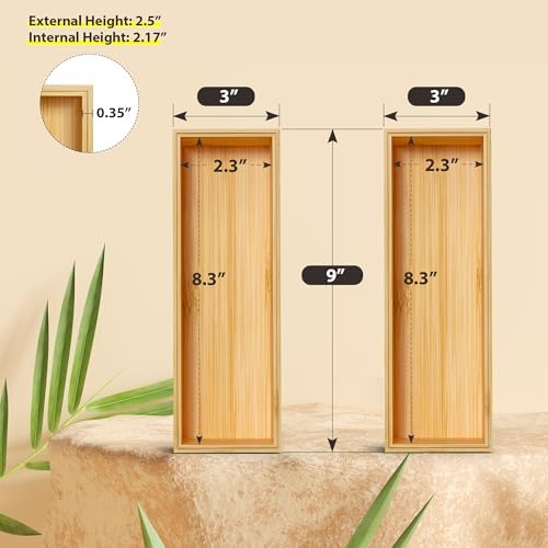 Bamboo Kitchen Drawer Organizer, Deep 2-Pack, 9" x 3" x 2.5"