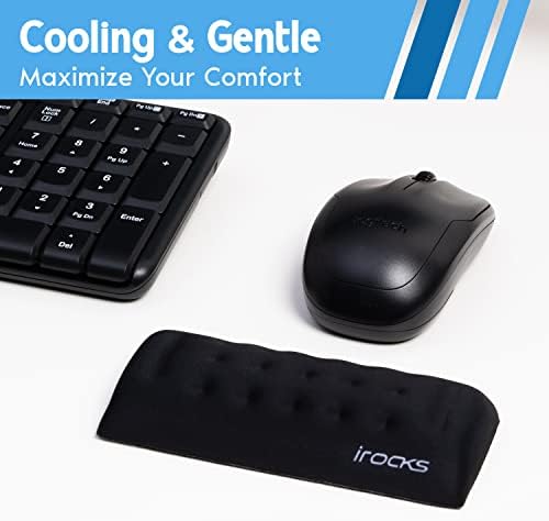 i-Rocks Memory Foam Mouse Wrist Rest - Pain-Reducing Wrist Rest for Mouse - Non-Slip Rubber Base Wrist Rest - Cooling Mouse Wrist Support for Long Hours of Work, Studying, Gaming (Black)