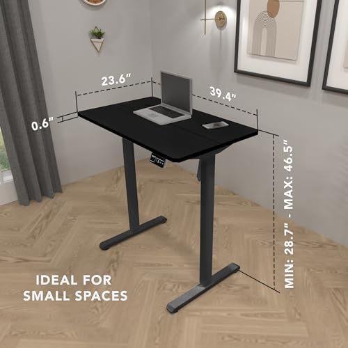 Mount-It! Electric Standing Desk Adjustable Height 40x24 – Compact Sit Stand Desk with Memory Presets, Home Office Workstation, Ergonomic Small Computer Table, Black Frame and Black Top