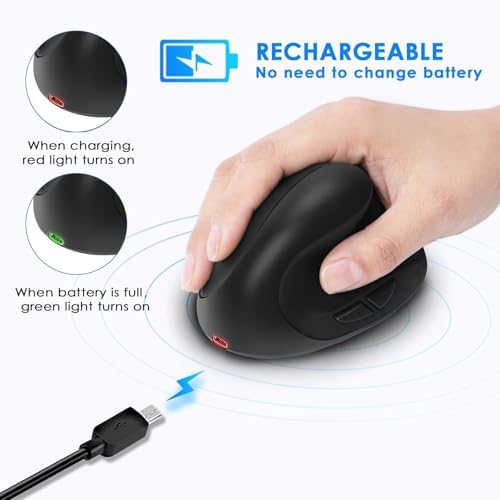 Right Hand Ergonomic Vertical Wireless Mouse Type C Rechargeable 6 Btn Mice