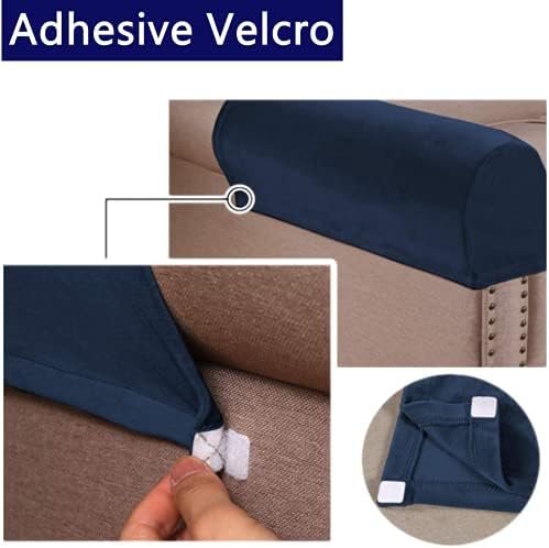 2 Pack Velvet Stretch Armrest Covers - Non Slip Sofa Chair Covers, Soft Elastic Arm Protectors for Living Room Couch, Office Chair, Recliner (Navy)