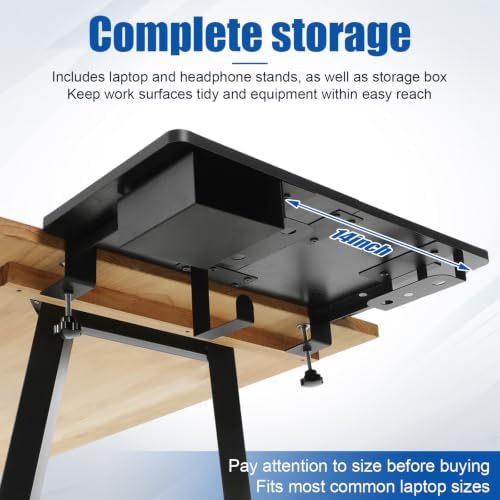 Novabright 24" x 12" Desk Extender Tray with Side Storage Rack Heavy Duty Desk Extender Under Desks Laptop Mount Keyboard Extenders for Desks with a Concealed Storage Area for Cable & Earphone (Black)
