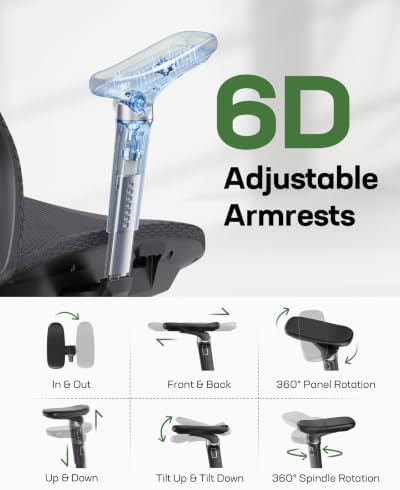 Marsail Big and Tall Mesh Ergonomic Office Chair with 6D Armrests
