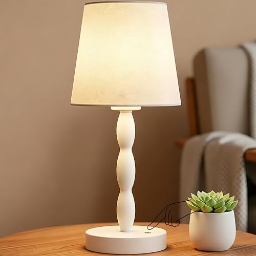 CASTLELIFE Rechargeable Cordless Table Lamp, 5000mAh Battery Powered Touch Desk Lamp, 3-Level & Stepless Dimmable Night Light, Portable Bedside Lamp for Bedroom, Outdoor, Bulb Included, White