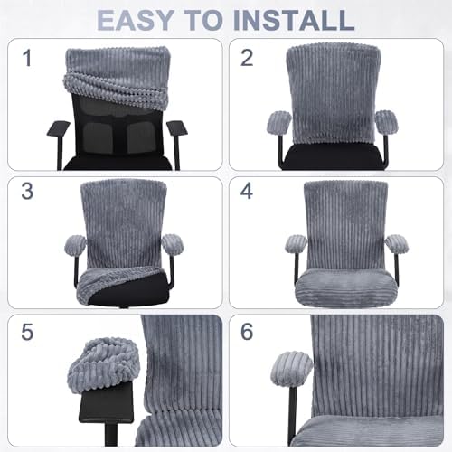 Tallew 4 Pieces Office Chair Covers Set Desk Computer, Dark Grey