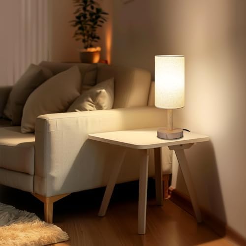 LALISU Small Table Lamp，Nightstand Lamp Wood Base Bedside Lamp Plug in