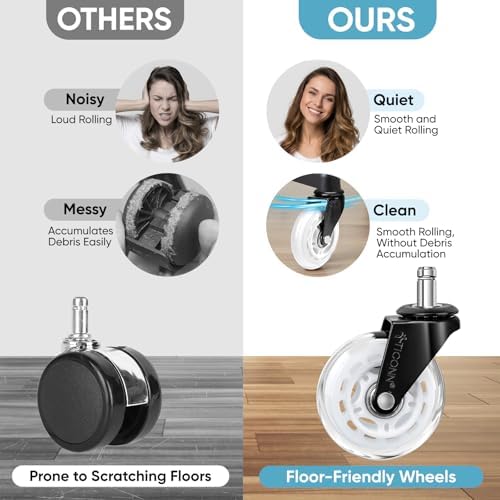 TICONN Office Chair Wheels, 3" Caster Wheels for Tile Carpets, Set of 5