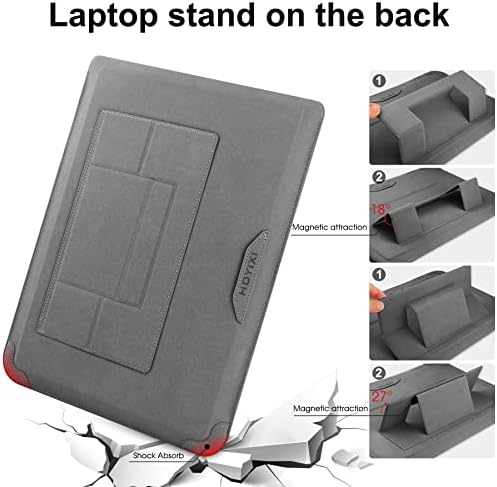 HoYiXi 15 16 Inch Laptop Sleeve Case Leather Bag for MacBook Pro 16 2021 & 2019/ASUS Vivobook 15/Huawei MateBook D15/HP 15.6" PC/MacBook Pro 15/Surface Laptop 3/Dell Inspiron 15/IdeaPad, Gray