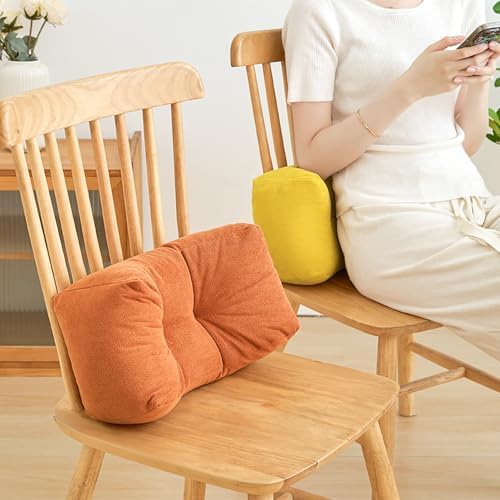 Be&xn Soft Lumbar Support Pillow for Office Chair & Car, Corduroy Back Support Pillow for Lower Back Pain Relief, Ergonomic Design Back Cushion for Sleeping and Resting (Yellow)