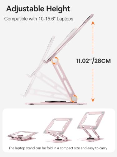 tounee Laptop Stand for Desk, Adjustable Computer Stand Holder with 360° Rotating Base, Ergonomic Laptop Riser Compatible with MacBook Pro Air, All Laptops 10-15.6"-Pink