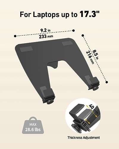 ergounion Laptop Tray for Monitor Arm - VESA Mount 100x100mm, Laptops up to 17.3in & 28.6lbs - Notebook Tray Office Desk Accessories - Black