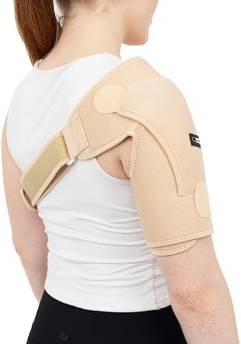 Copper Compression Recovery Shoulder Brace - Immobilizer for Torn Rotator Cuff, AC Joint Pain Relief, Dislocation, Arm Stability, Injuries, Tears - Adjustable Fits Men, Women - Tan - One Size - S/M