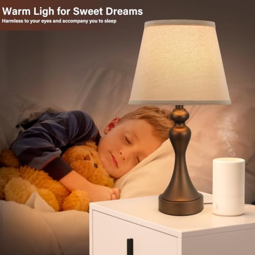 Touch Lamps for Nightstand, 3 Way Dimmable Bedside Lamps with USB C+A Ports