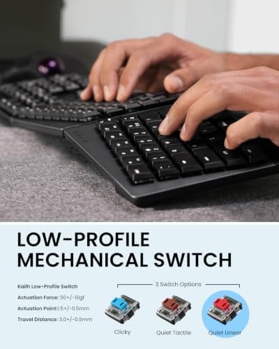 Perixx PERIBOARD-735BR Wireless Ergonomic Mechanical Keyboard - Low-Profile Brown Tactile Switches - Multi-Device Connection - Compatible with Windows and Mac OS X - US English