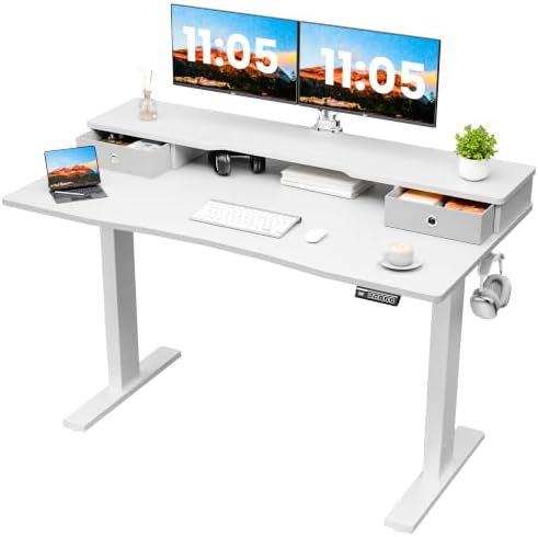 Realbear 55x26 Inch Electric Standing Desk with Drawers, White