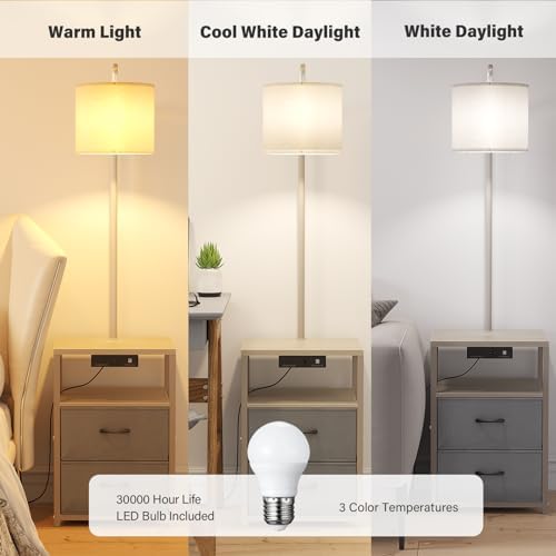 SUNMORY Floor Standing Lamp with Table & 2 Drawers, USB & AC Charging Port
