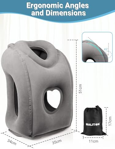 Maliton Inflatable Travel Pillow for Airplane (Dark Grey)