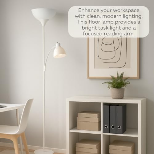 LIGHTACCENTS Floor Lamp with White Plastic Shades, Adjustable Standing Lamp, Reading Light, Head Lamp, Ideal Floor Lamps for Living Room, Measures 12x12x72 inches