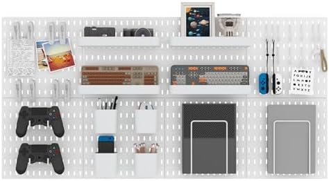 MULSAME Pegboard Combination Kit, Wall Mounted Storage Set with 8 Pegboards & 28 Accessories Hanging, Peg Boards Organizer for Walls Display, Crafts Organization, Kitchen Organizer, 22" x 44" White