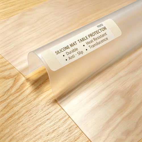 Clear Desk Cover Protector, 10x50 in, Rectangle Waterproof Silicone Water Resistant Rectangular Desk pad for Coffee Table/Writing Desk countertop Pastry mat, Craft mat,Heat Resistant Non Slip