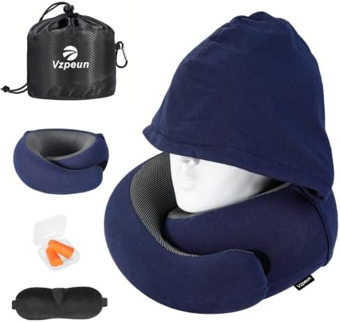 Travel Pillow - Hooded Neck Pillow Airplane Memory Foam Filling