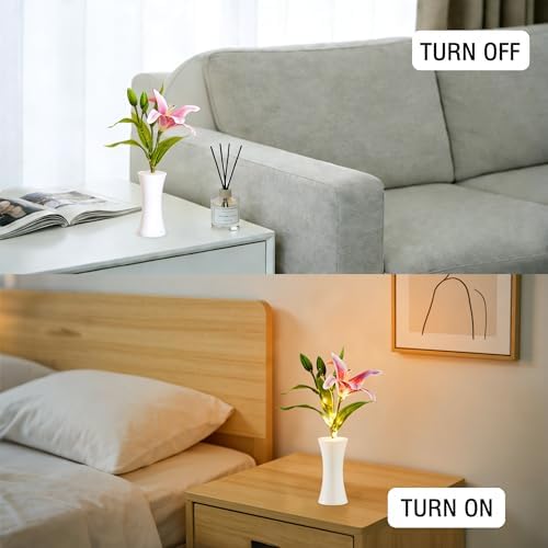 Pink Artificial Lily LED Lamp, Home Decor Light Birthday Gifts for Women