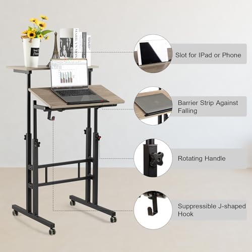 Hadulcet Mobile Standing Desk Adjustable Height with Charging Station