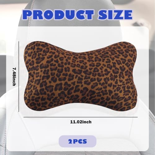 2PCS Car Headrest Pillow,Soft & Comfortable Car Neck Pillow for Driving Fatigue Relieve,All-Season Universal Cars Head Rest Pillows Automotive Interior Accessories for Cars (Leopard Print)