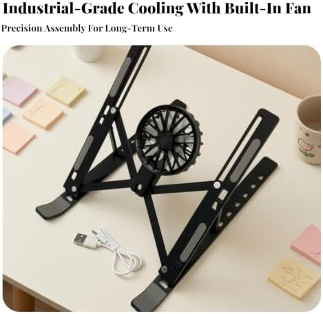 Ergonomic Laptop Stand with Cooling Fan, Black