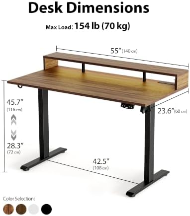 Agilestic 55 * 24 Inch Electric Standing Desk with Shelf & Led, Dark Walnut
