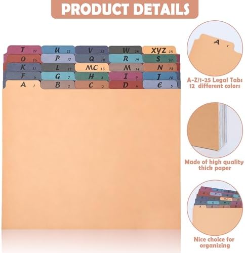 gisgfim 25 Alphabet File Guides, A‑Z Top‑Tab File Cabinet Dividers, Neutral