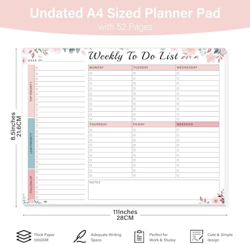 TREES Weekly To-Do List Notepad, 52-Week Desk Planner Organizer, 8.5" x 11"