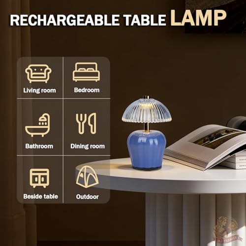 MJ PREMIER Rechargeable Table Lamp, Small Cordless Lamp with Timer, Blue