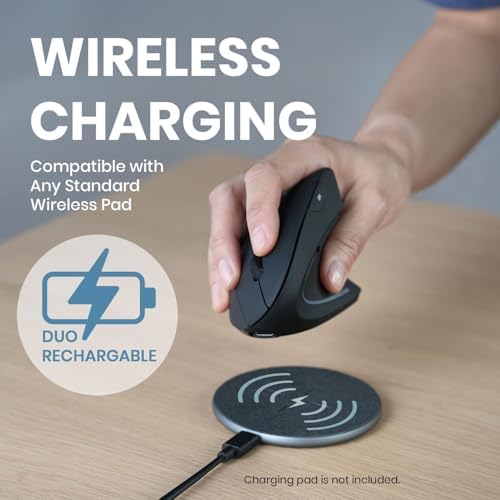 Perixx PERIMICE-713R Wireless Rechargeable Vertical Mouse - Duo Wired and Wireless Charging Feature - 6 Buttons Design - Black - Right-Handed Design