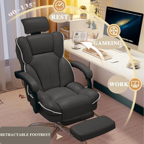 Office Chair with Headrest High Back Executive Desk Chair with Leg Rest Ergomomic Lumbar Support Computer Gaming Chairs for Home Office, White