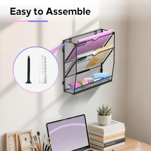 SUPEASY 3-Tier Wall File Organizer with Base, Wall Mounted File Holder