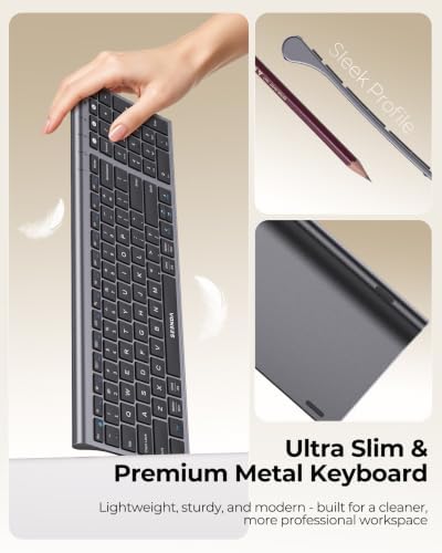seenda COE401 3-Device Bluetooth Keyboard Mouse Combo, Silent, Black Gray