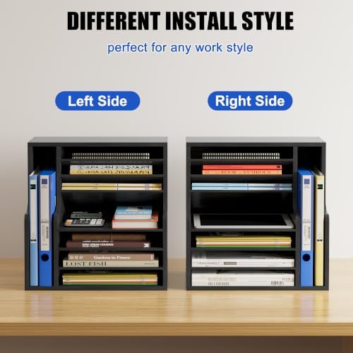Wood Desktop File Holder Organizer Mail Sorter for File Folders, Mails, Envelopes or Magazines, 8 Compartments (Black)