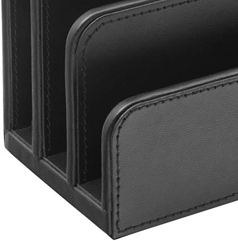 OSCO Black Faux Leather Letter Holder | Mail Sorter | Post Rack | Envelope Organiser | Document Stand | Desk File Storage | Display Slots | H14 x W17.5 D10 cm |