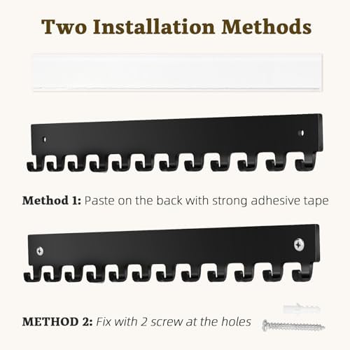 Acrylic Necklace Holder 2 Pack Wall Mounted Necklace Organizer Hanging Jewelry Organizer with 12 Hooks for Necklaces, Bracelets, Rings and Bangles Display Black