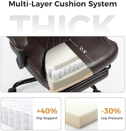 Office Chair, Executive High Back Leather Home Office Desk Chair with Footrest & Lumbar Support - Ergonomic Reclining Comfortable Wide Swivel Rolling Gaming Computer Chair 90-135° Adjustable Tilt Lock