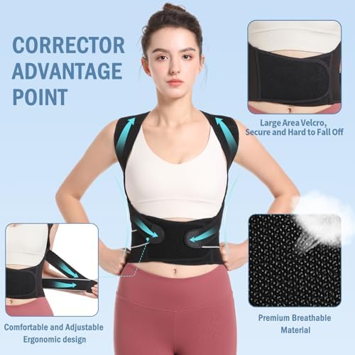 Posture Corrector,Suitable for Men and Women Upper and Lower Back Pain Relief - Scoliosis, Hunchback, Eicgo Adjustable Posture Corrector belt,Comfortable and Breathable Back Straightener (Black, Small)