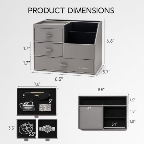 VLANDO Desk Organizer,PU Leather Office Storage with Compartments,Gray
