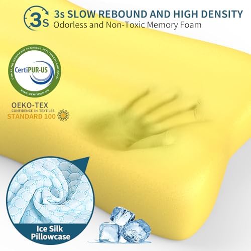 Neck Pillow Contour Memory Foam Pillows for Pain Relief Bed Pillow for Sleeping, Ergonomic Pillow for Neck and Shoulder Pain, Orthopedic Cervical Pillow for Side Back Stomach Sleeper (Light Blue)