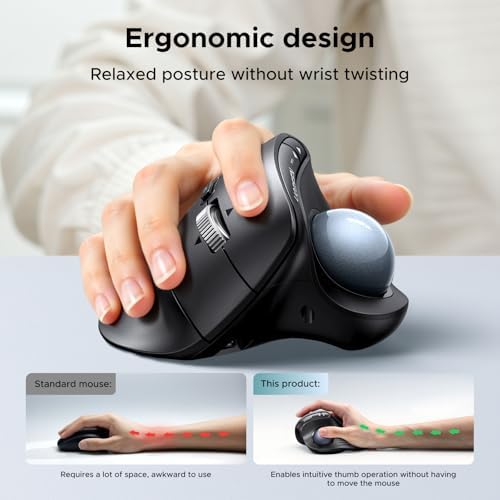 UGREEN M785DR Wireless Trackball Mouse, Bluetooth & 2.4G, Thumb Control