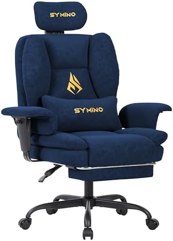 Symino Gaming Chair with Foot Rest, Unique Up/Down Armrests, PU Leather Ergonomic High Back Chair, 155° Recline Solid Color Computer Desk Chair, Blue