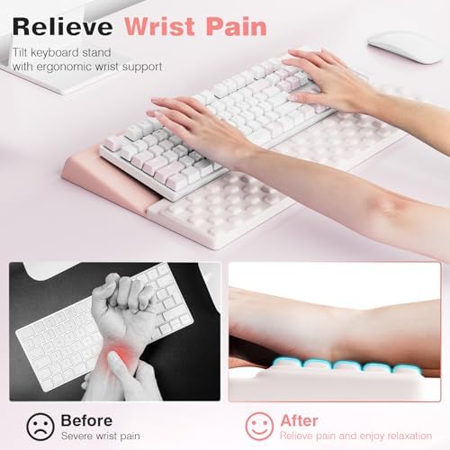 Ospelelf Keyboard Wrist Rest, Ergonomic Memory Foam Wrist Support for Typing & Gaming, Tilted Keyboard Pad, Aesthetic Desk Accessories for Office, Relief for Carpal Tunnel & Wrist Pain, Pink White